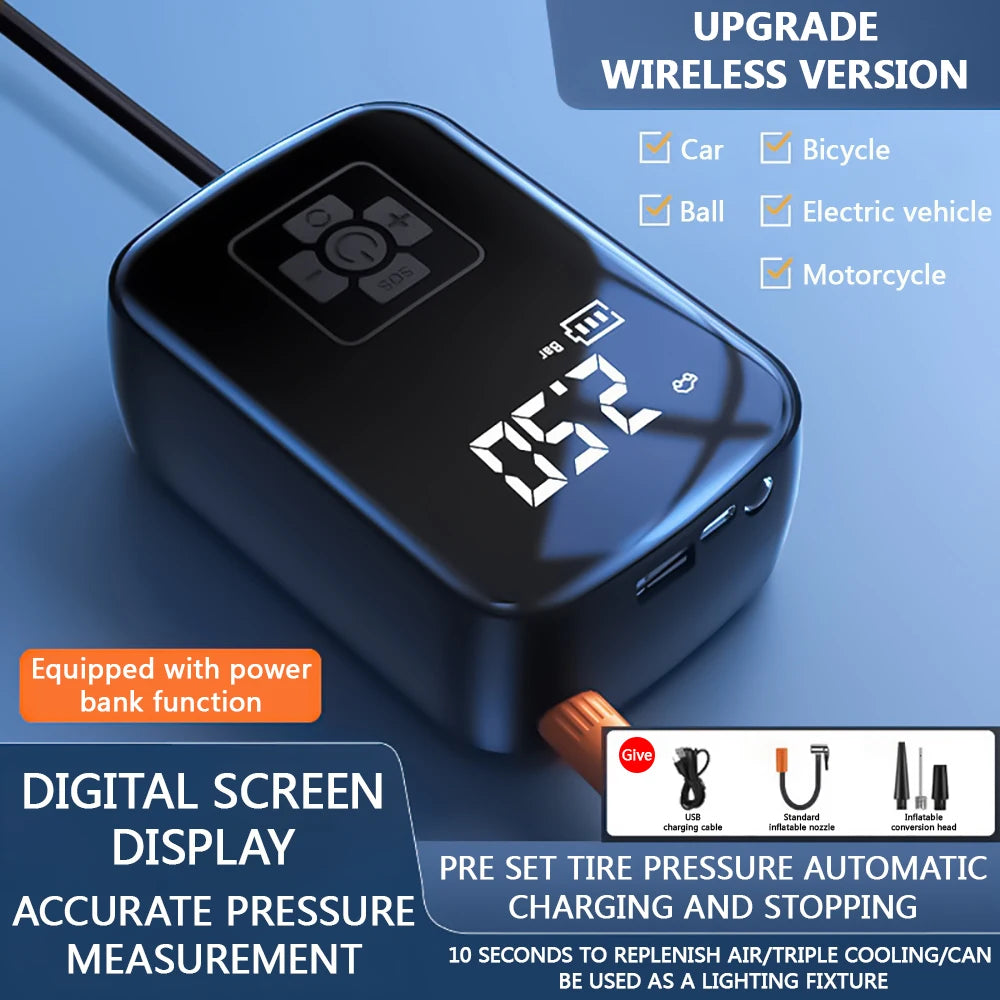 Portable Car Air Pump Electric Tire Inflator Pump Wireless Intelligent Digital Display Tire Gases Machines Car Air Compressor