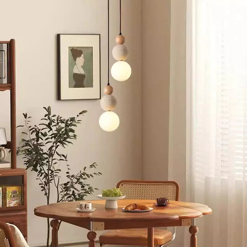 Cream Style Pendant Lamp Bedroom Bedside Led Chandelier Stone Wood Light Designer Bauhaus Medieval Restaurant Bar Small Lights