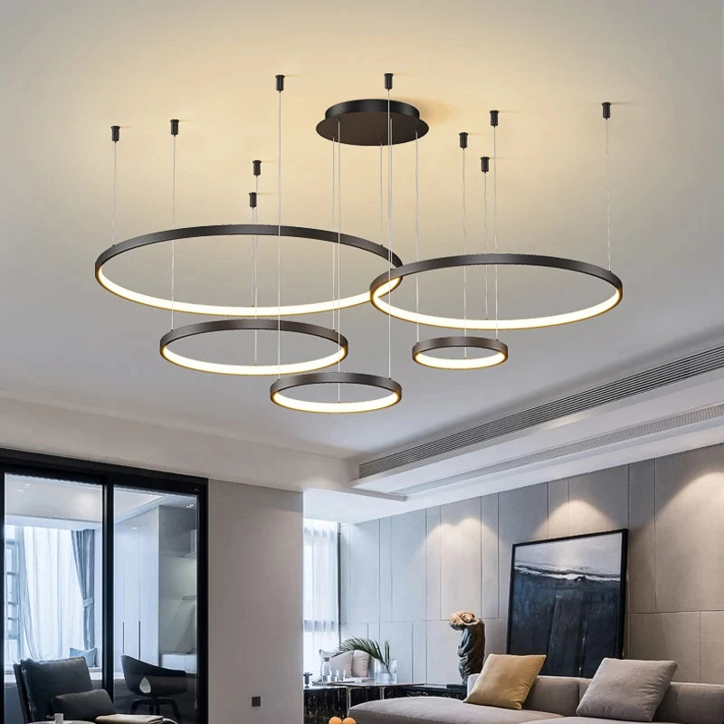 Nordic Led Ceiling Chandelier Modern Circular Ring Chandelier For Dining Room Bedroom Living Room Home Indoor Lighting Decor