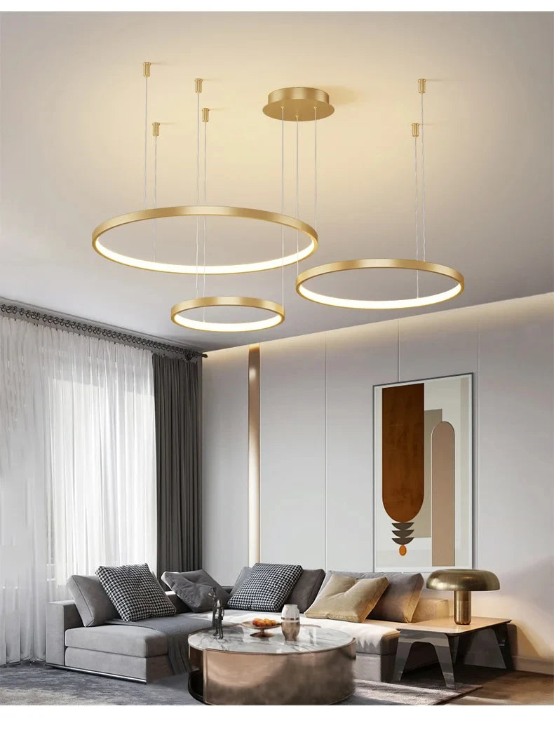 Nordic Led Ceiling Chandelier Modern Circular Ring Chandelier For Dining Room Bedroom Living Room Home Indoor Lighting Decor