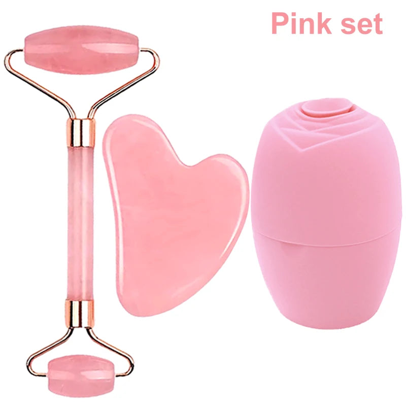2pcs Facial Roller Scraping Board Set Facial Skincare Massager Kit Heart-shaped Gua Sha Board Salon Beauty Tool