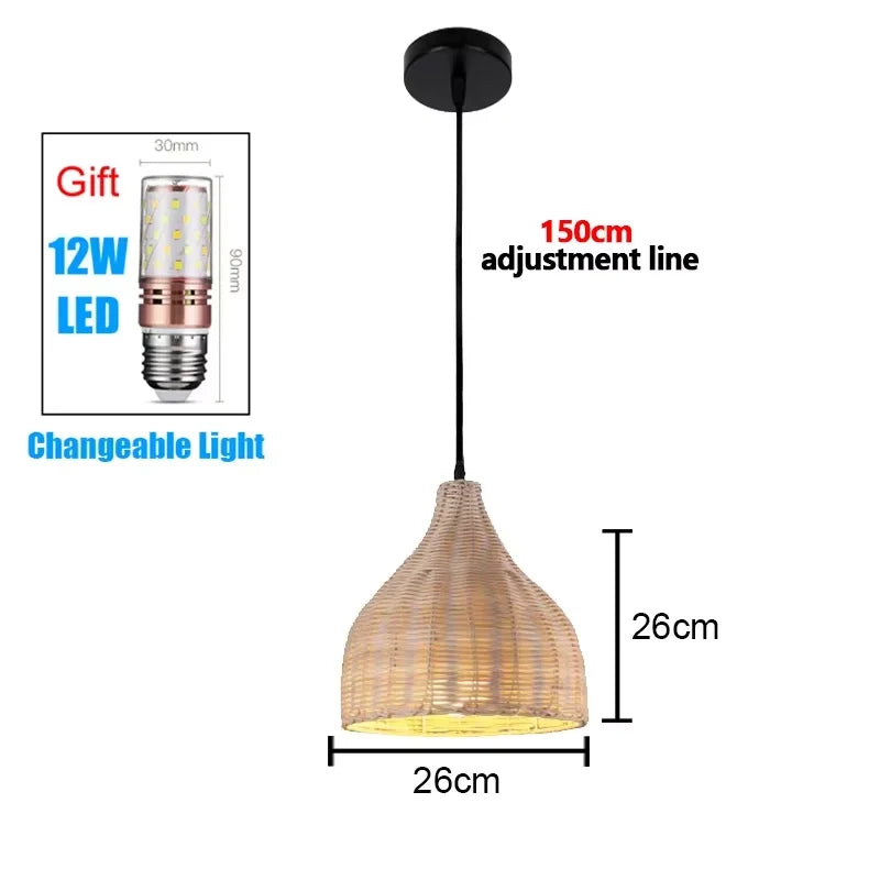 Bamboo Hand Weaving Pendant Lights 38cm Hanging LED Ceiling Lamp Chandelier Fixture Rattan Hand Craft Woven Home Bedr...