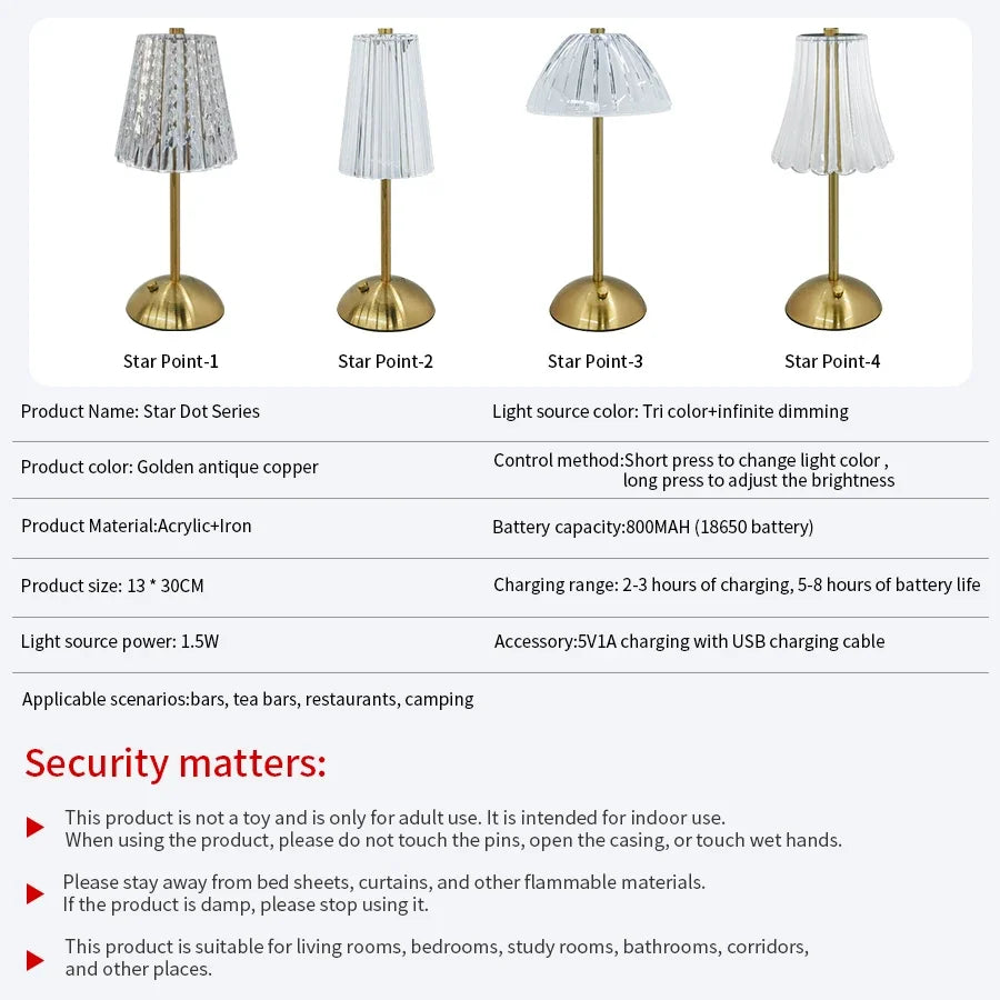 Dimmable Desktop Decor Night Light Table Lamp LED Touch Sensor Rechargeable Wireless Reading Lamp for Hotel Bar Bedroom Light