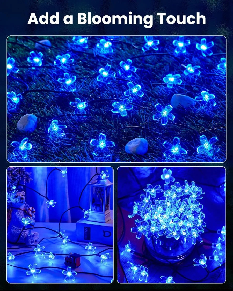Outdoor Solar Led String Lights Cherry Flowers  Light Strings 8 Lighting Modes Solar Lamp for Camping Wedding Christmas Decor