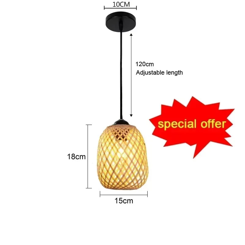 Bamboo Hand Weaving Pendant Lights 38cm Hanging LED Ceiling Lamp Chandelier Fixture Rattan Hand Craft Woven Home Bedr...