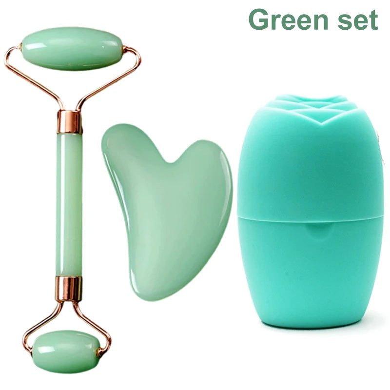 2pcs Facial Roller Scraping Board Set Facial Skincare Massager Kit Heart-shaped Gua Sha Board Salon Beauty Tool