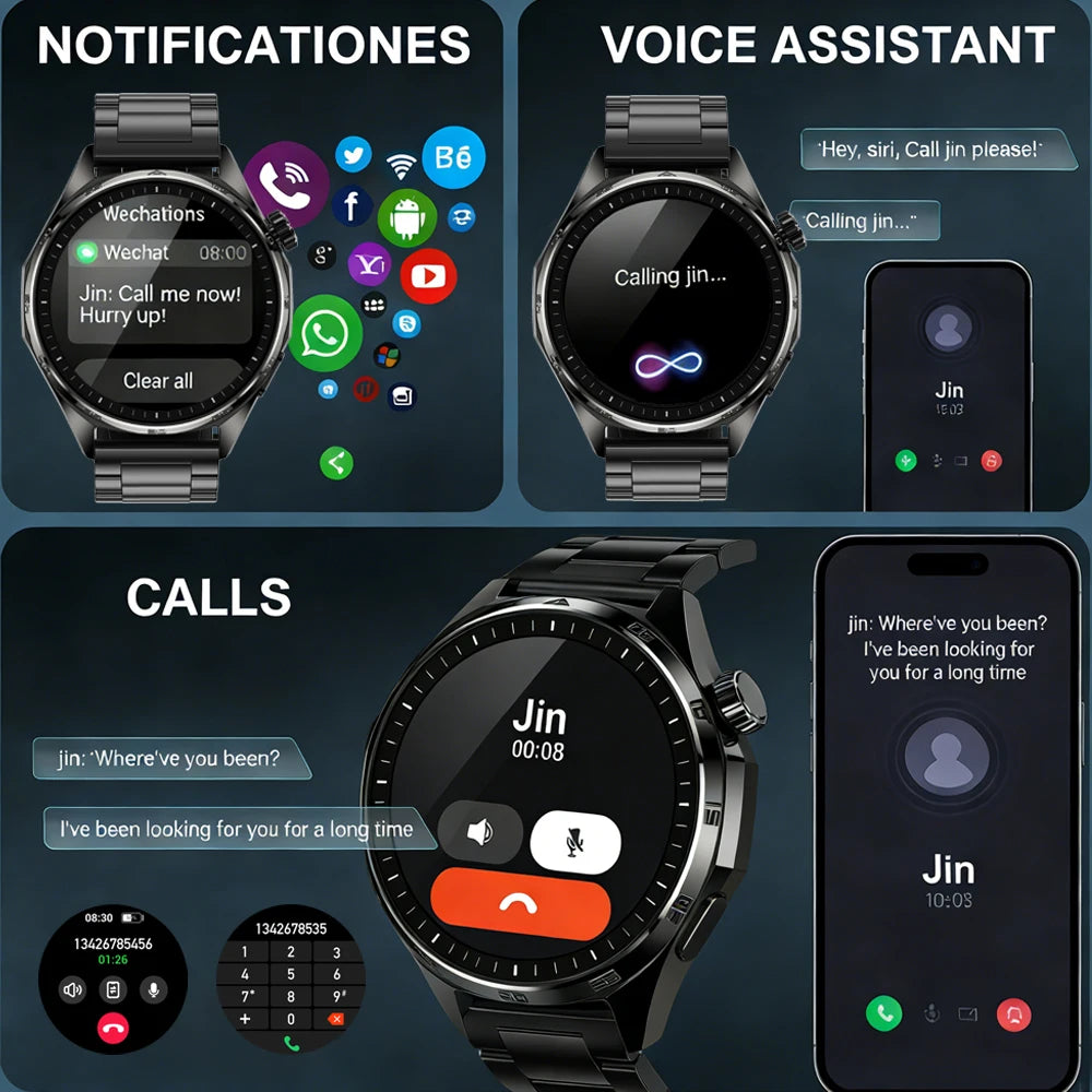 2026 New Bluetooth Call Smart Watch Men 1.53-inch AMOLED HD Screen Sports IP68 Waterproof Heart Rate Smartwatch Watch 6 Pro