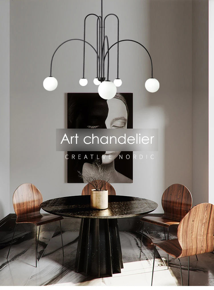 Nordic Minimalist Pendant Light for Living Room Restaurant Lamp Cafe Clothing Store Art Black Gold Red Chandelier