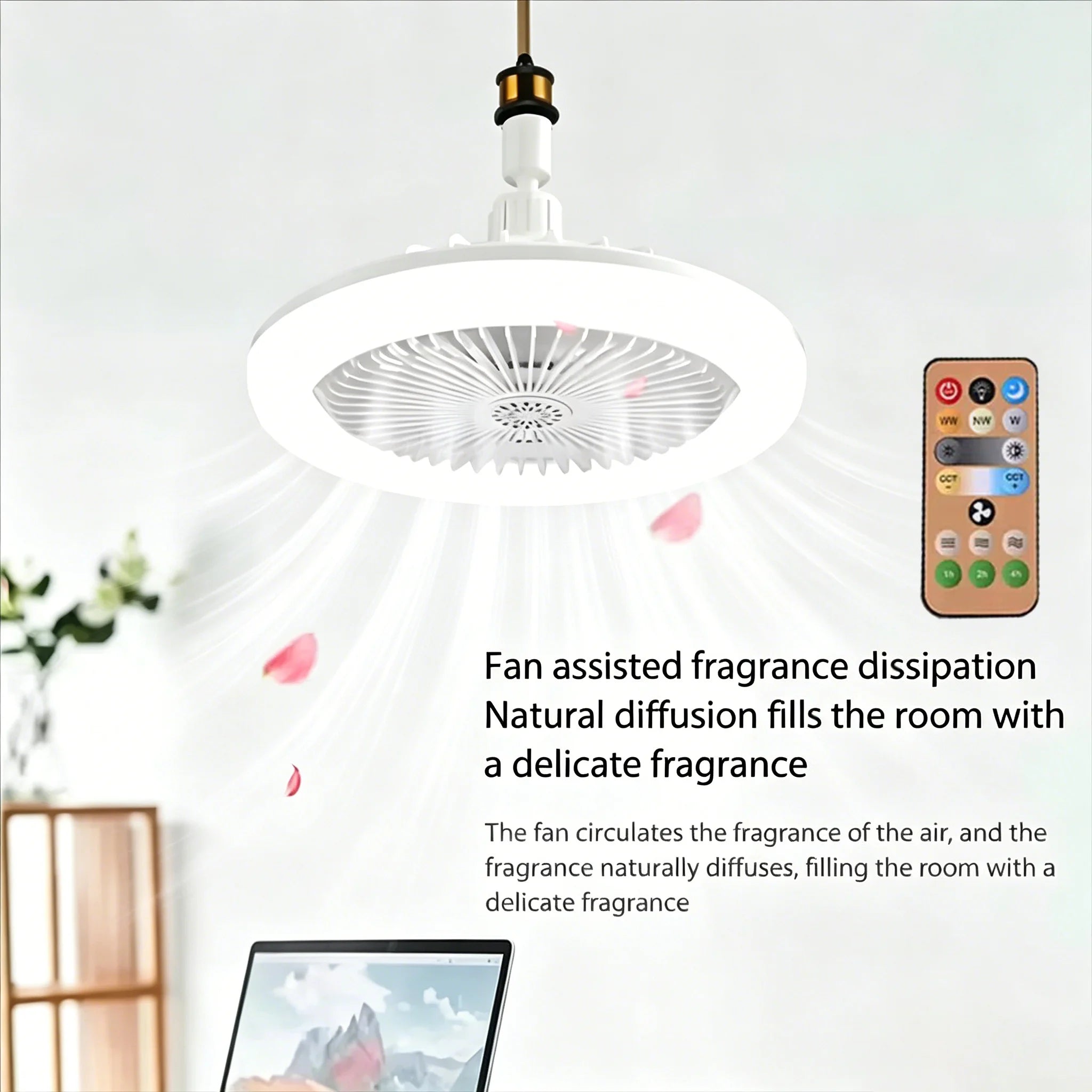2-in-1 E27 Socket Fan Light Remote Control 85-265V Energy Saving Silent LED Ceiling Fan for Bedro...