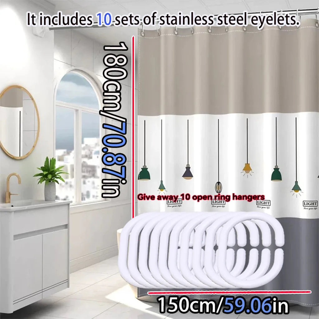 Nordic Chandelier Pattern Shower Curtain Bathroom Partition Curtain PEVA Material Waterproof and Easy to Clean
