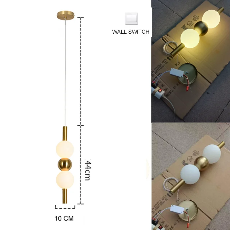 Bedside Pendant Lights for Bedroom Nordic 4 Ball Pendant Lamp for TV Background Kitchen Island Restaurant Dinning Roo...
