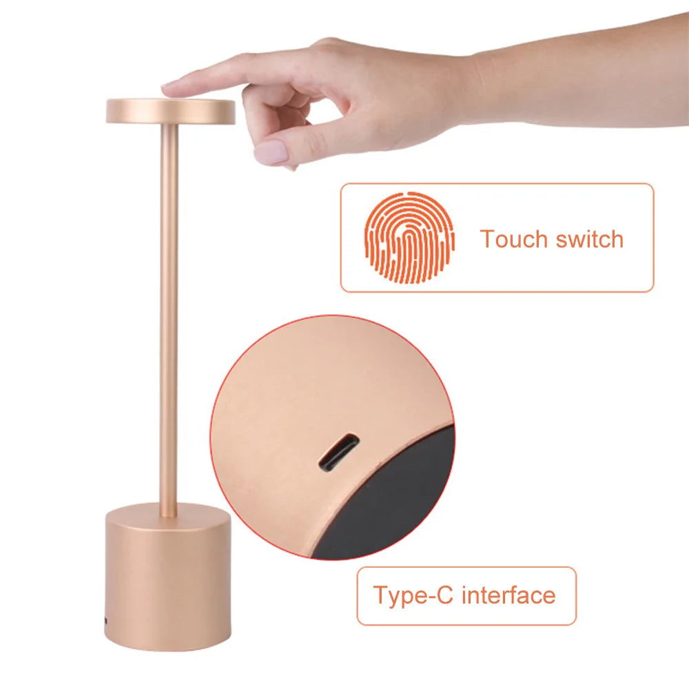 LED Table Lamp Touch Sensor Night Light USB Rechargeable Portable Bedroom Night Light Wireless Reading Lamp Restaurant Hotel Bar