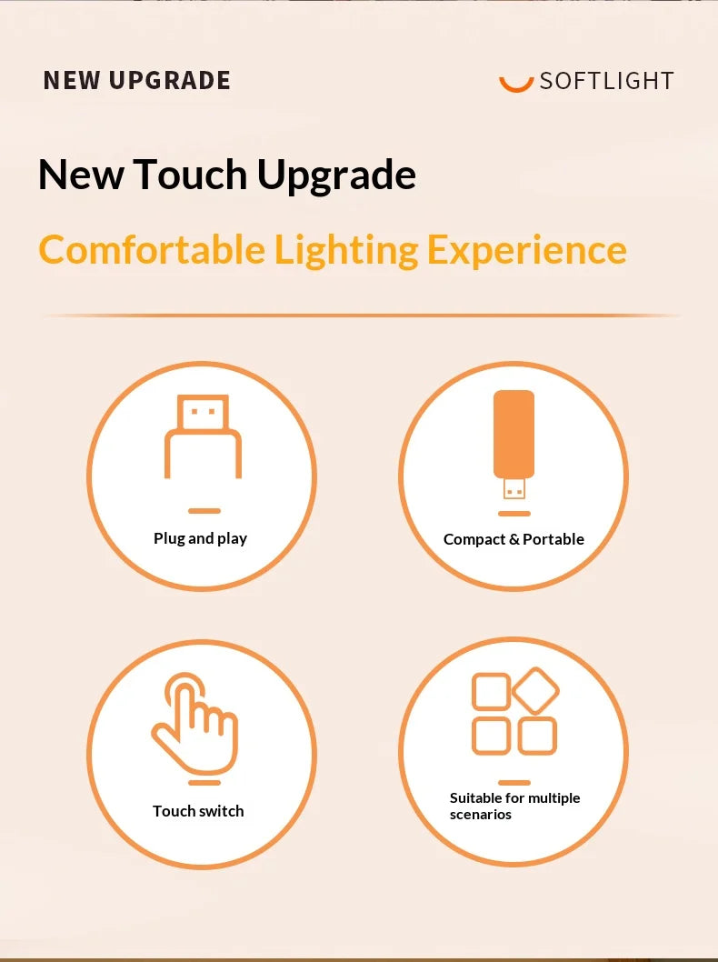 10LEDs USB Touch Dimming Night Light 5V Portable 3000K/6500K Bulb for Bedroom Study PC Laptop Mob...