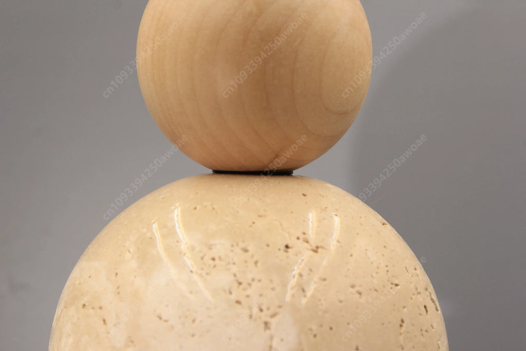 Luma Cream Style Yellow Travertine Pendant Lights, Nature Stone Wood Hanging Lamps for Bedroom Bedside Restaurant Kitchen Island