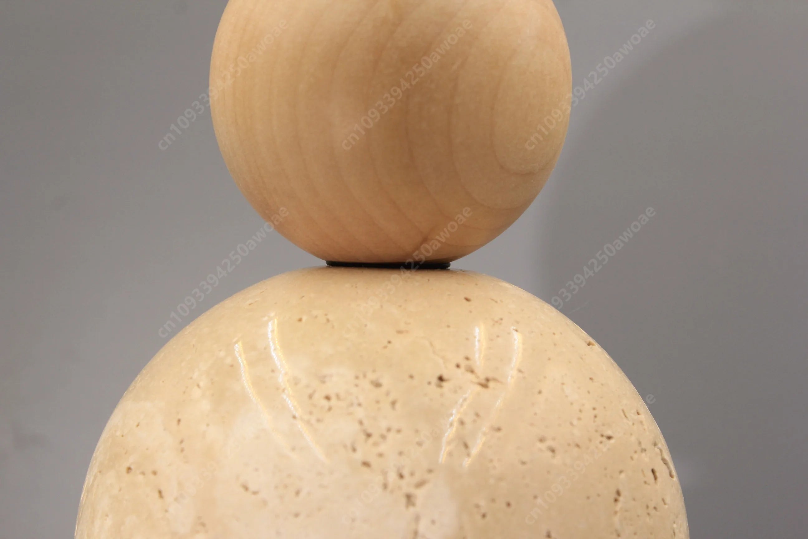 Luma Cream Style Yellow Travertine Pendant Lights, Nature Stone Wood Hanging Lamps for Bedroom Bedside Restaurant Kitchen Island