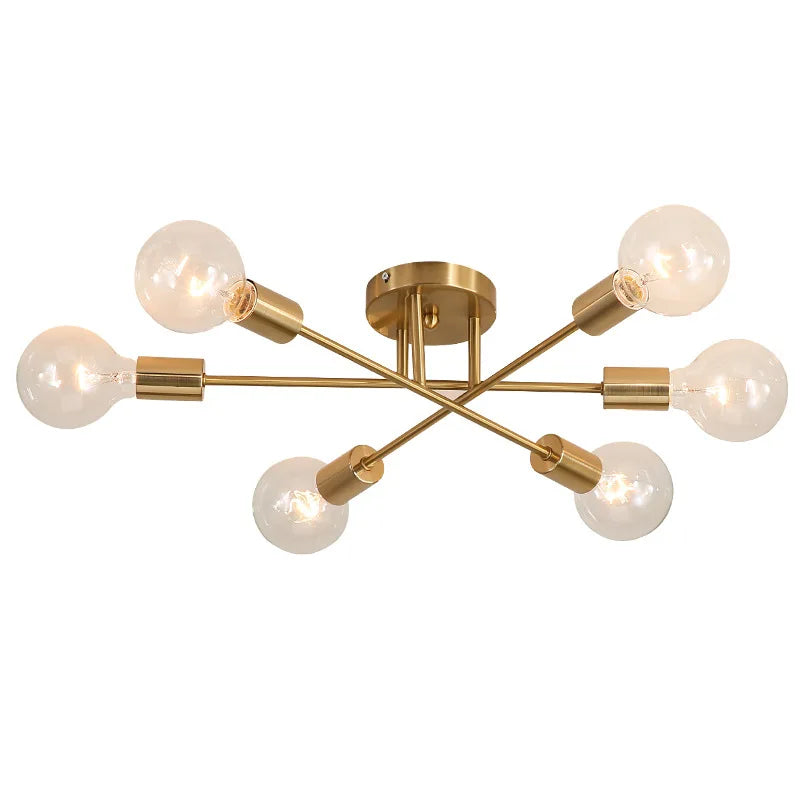 Dropshipping Modern Sputnik Chandelier Nordic Semi Flush Mount Ceiling Lamp Brushed Antique Gold Home Decor Lighting Fixture