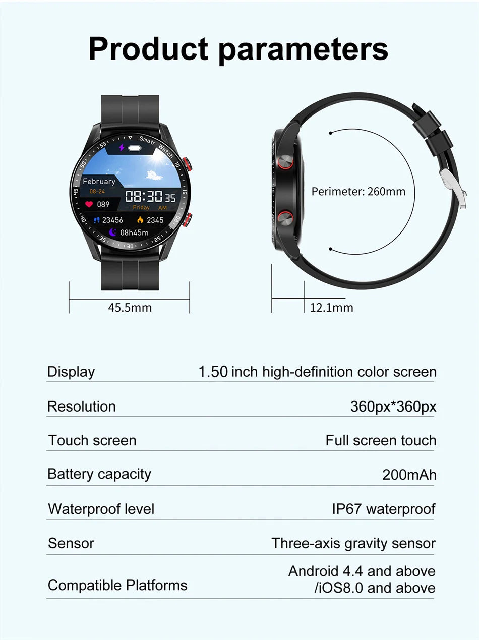 2026 New Bluetooth Call Smart Watch Men 360*360 HD Display Heart Rate Fitness Tracker ECG+PPG Business Smartwatches
