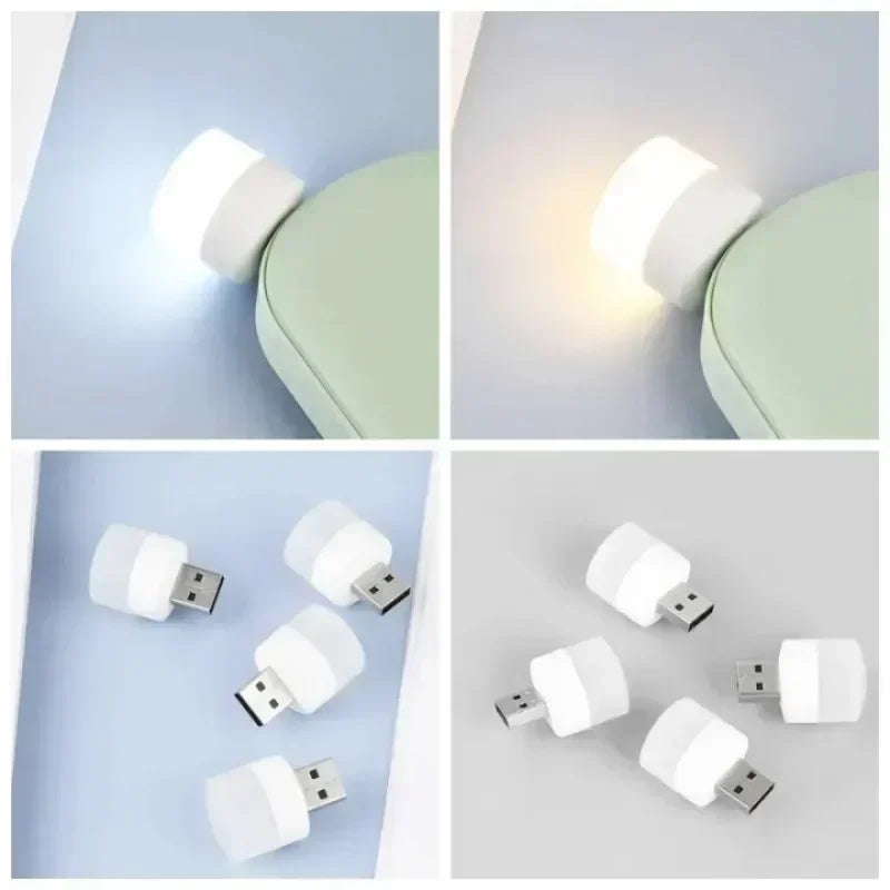 USB Night Light Mini LED Night Light USB Plug Lamp Power Bank Charging USB Book Lights Round Read...