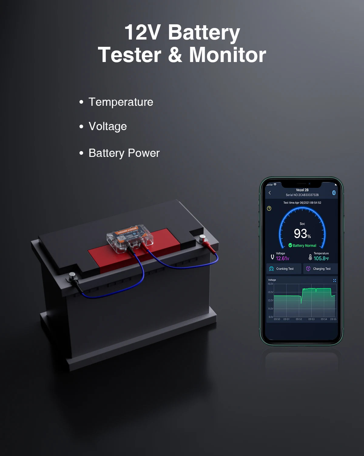QUICKLYNKS BM6 Bluetooth 4.0 Car Battery Monitor 12V Battery Tester Charging Cranking Battery Analyzer APP for Android IOS