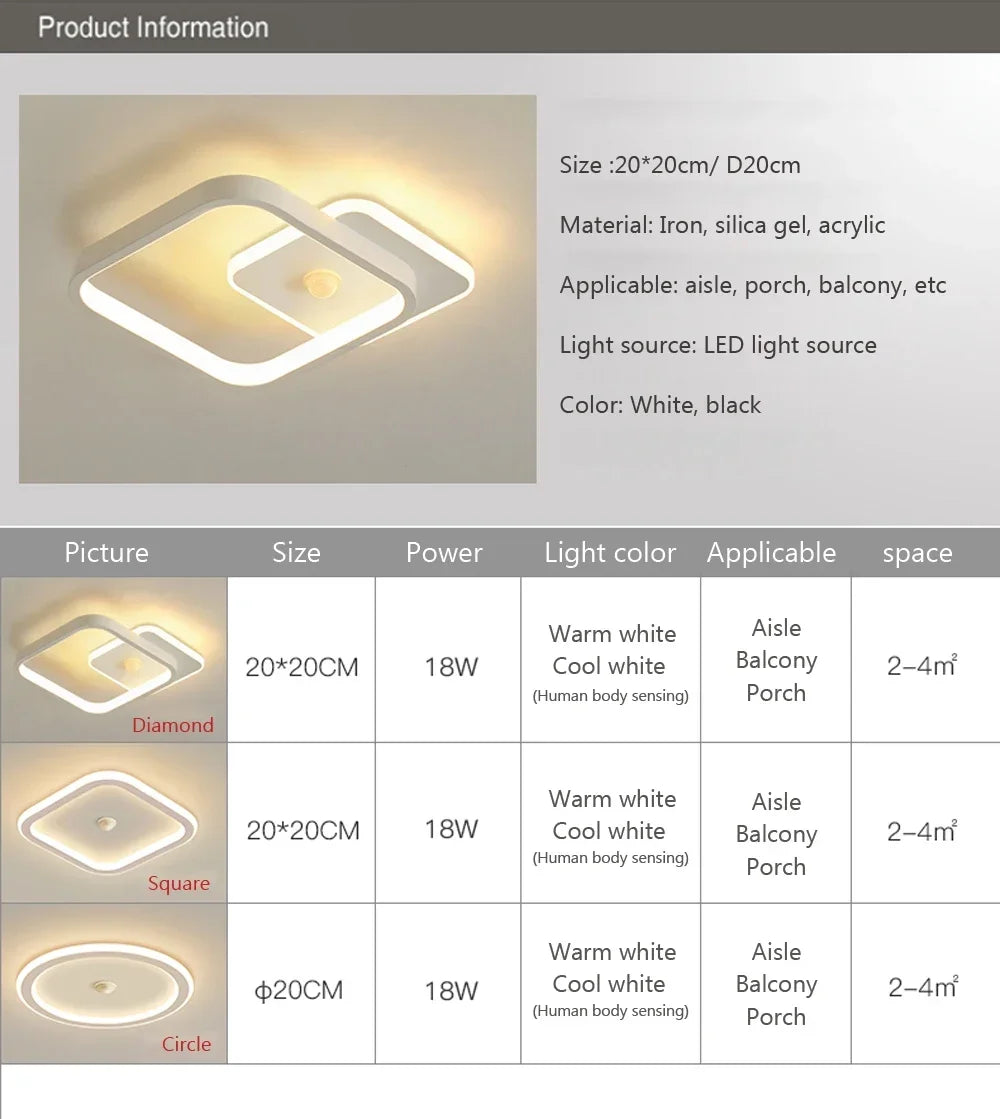 Modern LED Ceiling Light Chandelier Smart Ceiling Lamp with Motion Sensor for Stair Corridor Hallway Entrance Lighting Fixture