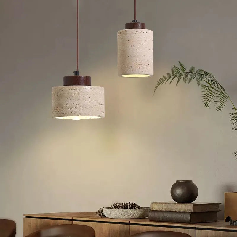Japanese-Style Nordic Natural Yellow Cave Stone Retro Dining Room Bedroom Bedside Long Line Chandelier Yellow Cave Stone Lamp