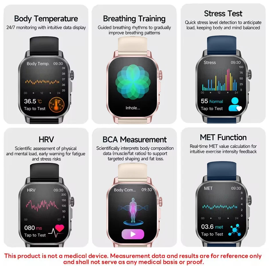 2026 Fashion Health Smart Watch Women 2.0"AMOLED ECG Physical Examination Fat Uric Acid Heart Rate BT Call Smartwatch For Ladies