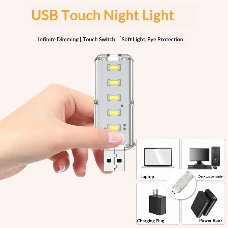 10LEDs USB Touch Dimming Night Light 5V Portable 3000K/6500K Bulb for Bedroom Study PC Laptop Mob...