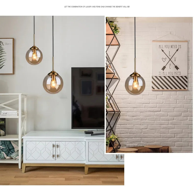 Modern Glass Hanging Lamp E27 Clear Amber Stone Chandelier  Nordic Home Decor Lighting for Living Room Cord Pendant Lights