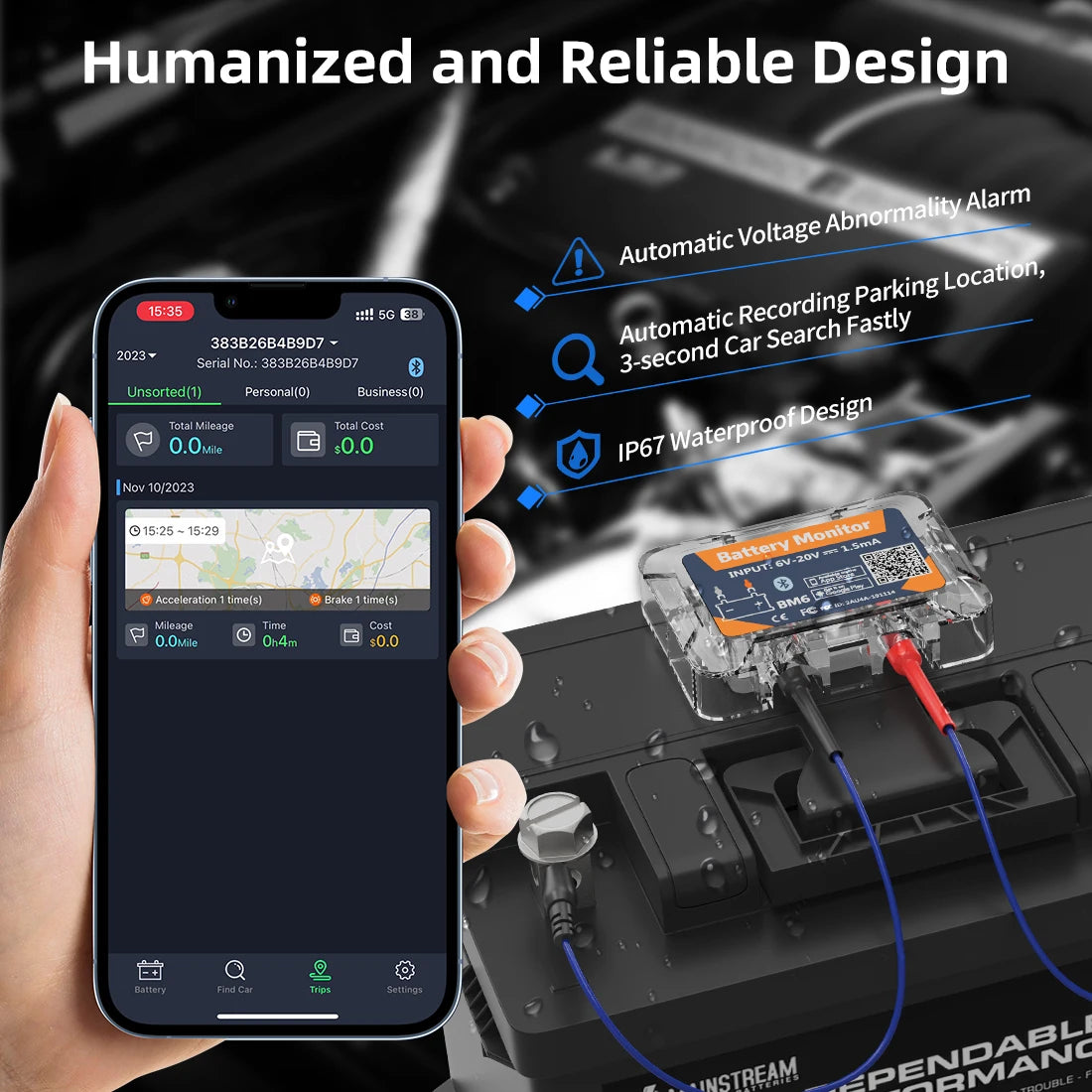 QUICKLYNKS BM6 Bluetooth 4.0 Car Battery Monitor 12V Battery Tester Charging Cranking Battery Analyzer APP for Android IOS
