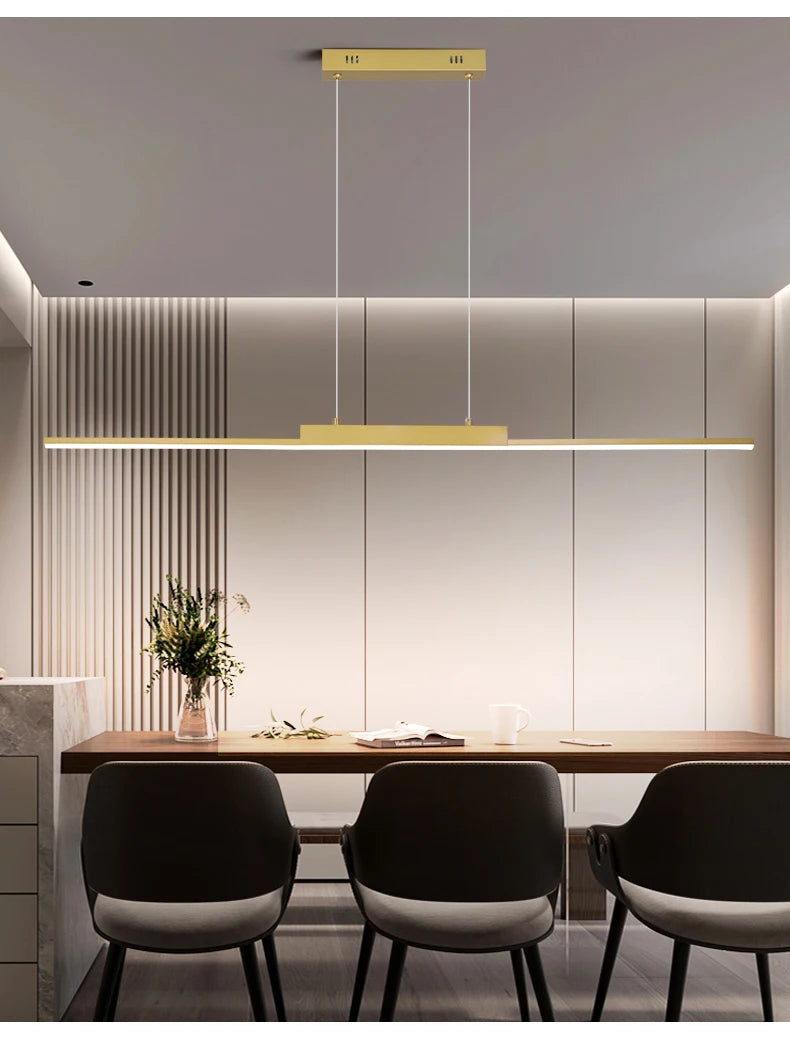 Modern Minimalist LED Pendant Light for Dining Room Adjustable Linear Chandelier in Gold Dimmable Hanging Lamp Fixture for Home