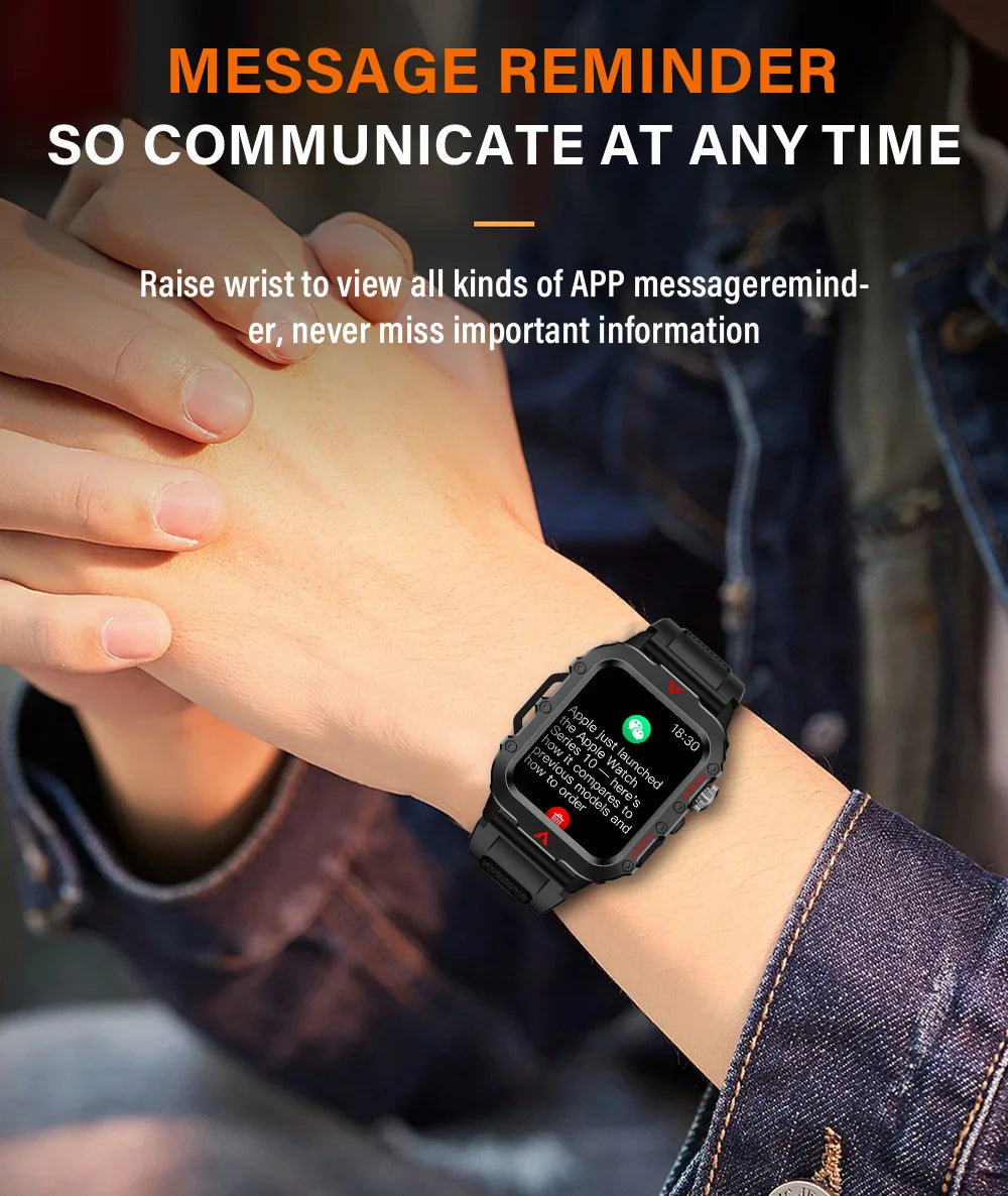 LAXASFIT New Outdoor Military Smartwatch Bluetooth Talking Smartwatch 1.73 Inch LED Sports Fitness Watch