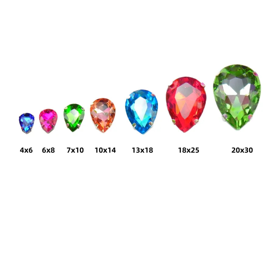 AB Colors 7 Sizes Waterdrop Water Drop Teardrop Droplet Glass Crystals Glue On Rhinestone Ornament DIY Trimming