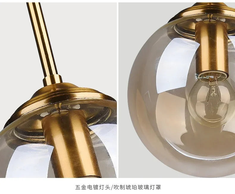 Modern Glass Hanging Lamp E27 Clear Amber Stone Chandelier  Nordic Home Decor Lighting for Living Room Cord Pendant Lights