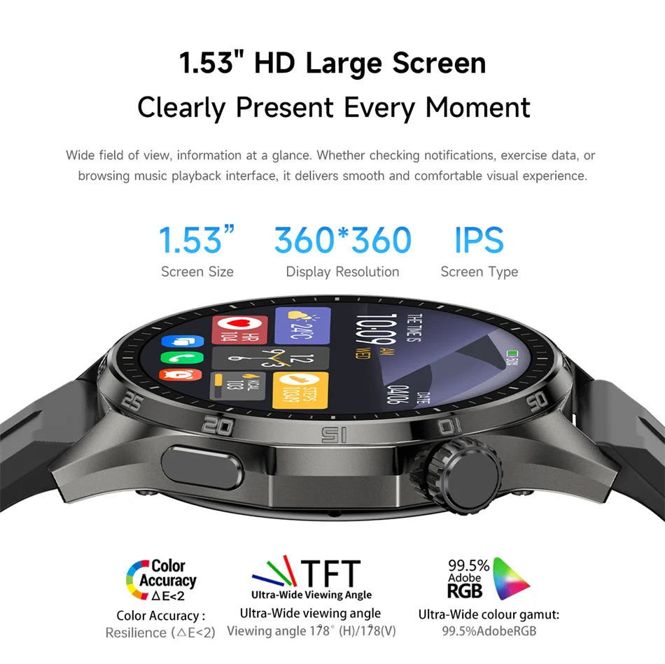 2026 New Bluetooth Call Smart Watch Men 1.53-inch AMOLED HD Screen Sports IP68 Waterproof Heart Rate Smartwatch Watch 6 Pro