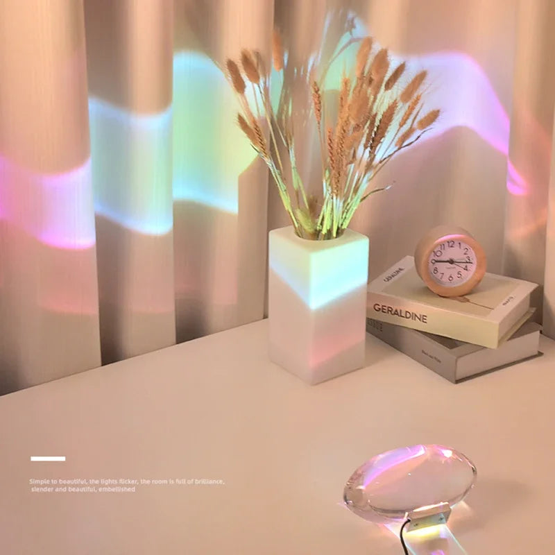 Italian Designer Led Table Lamp Eye of The Sky Crystal Bedside Lamp Creative Sunset Projector Night Light for Bedroom Home Decor