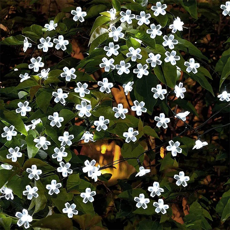 Solar Cherry Garden Blossom Flower Lights Garlands String Lights Solar Outdoor Waterproof Christmas Decoration Lamp