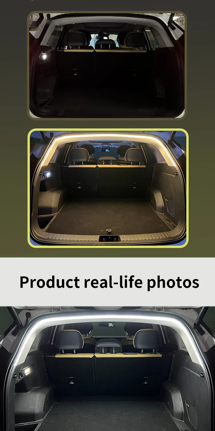 Car Trunk Led Light Strip Waterproof PVC Flexible Ambient Light Strip Automatic On/Off Hidden Ins...