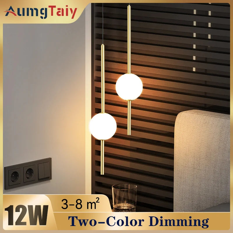 Nordic Glass Ball LED Chandelier Lighting Bedroom Bedside Hanging Pendant Lamp Modern Interior Home Decor Lights