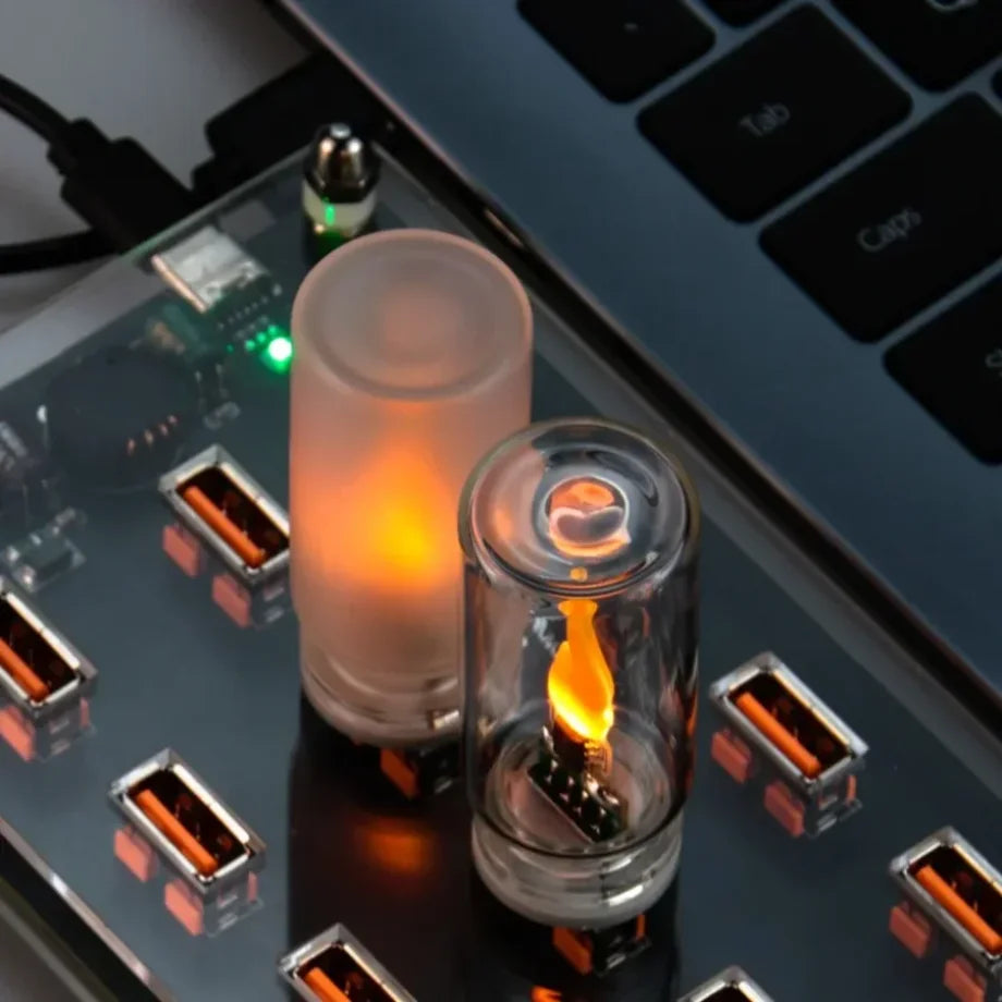 USB 5V Powered Simulated Flame Flickering LED Night Light Clear Frosted Glass Candle for Home Roo...