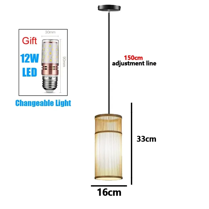 Bamboo Hand Weaving Pendant Lights 38cm Hanging LED Ceiling Lamp Chandelier Fixture Rattan Hand Craft Woven Home Bedr...