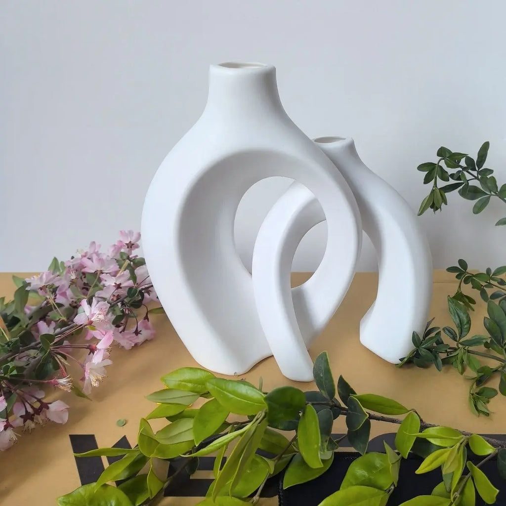 European Style White Plastic Vase Set Simple Creative Home Decor for Living Room Entryway TV Cabinet