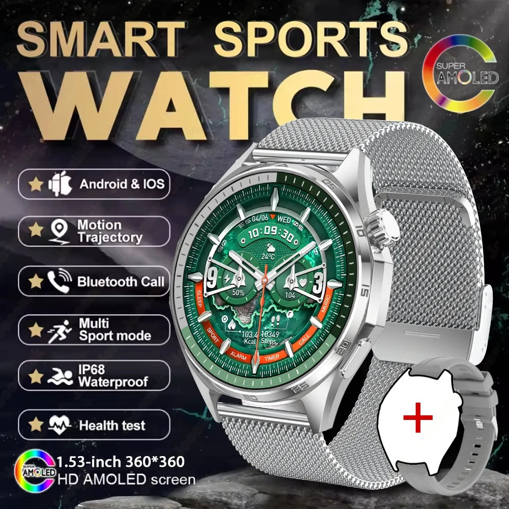 2026 New Bluetooth Call Smart Watch Men 1.53-inch AMOLED HD Screen Sports IP68 Waterproof Heart Rate Smartwatch Watch 6 Pro