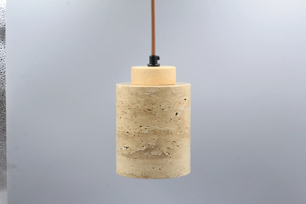 YOKO Wabi-Sabi Yellow Travertine Pendant Light, Japanese Cave Stone for Kitchen Island Restaurant Bedroom Bedside Home Decor