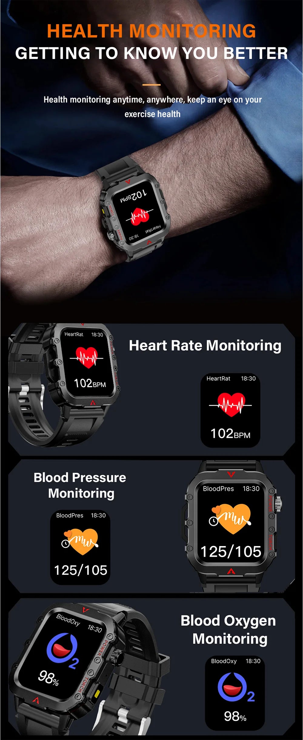 LAXASFIT 2025 New Smart Watch Men's Outdoor Watch 1.85 inch Voice Assistant Bluetooth Call with LED Flashlight Smart Watch