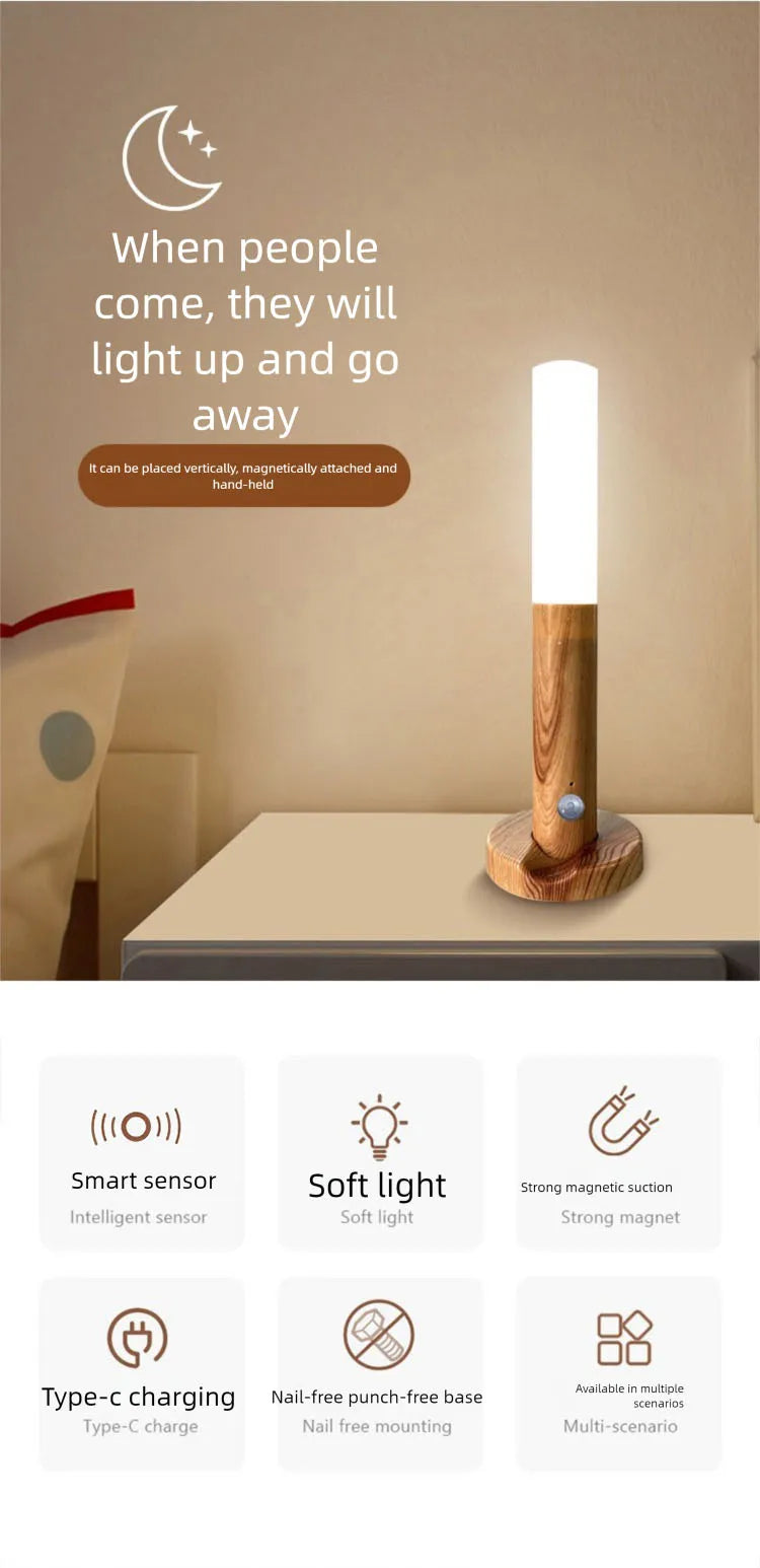 Night Light Motion Sensor Night Lights Rechargeable Wall Sconces Magnetic Wall Lights Wooden Wall...