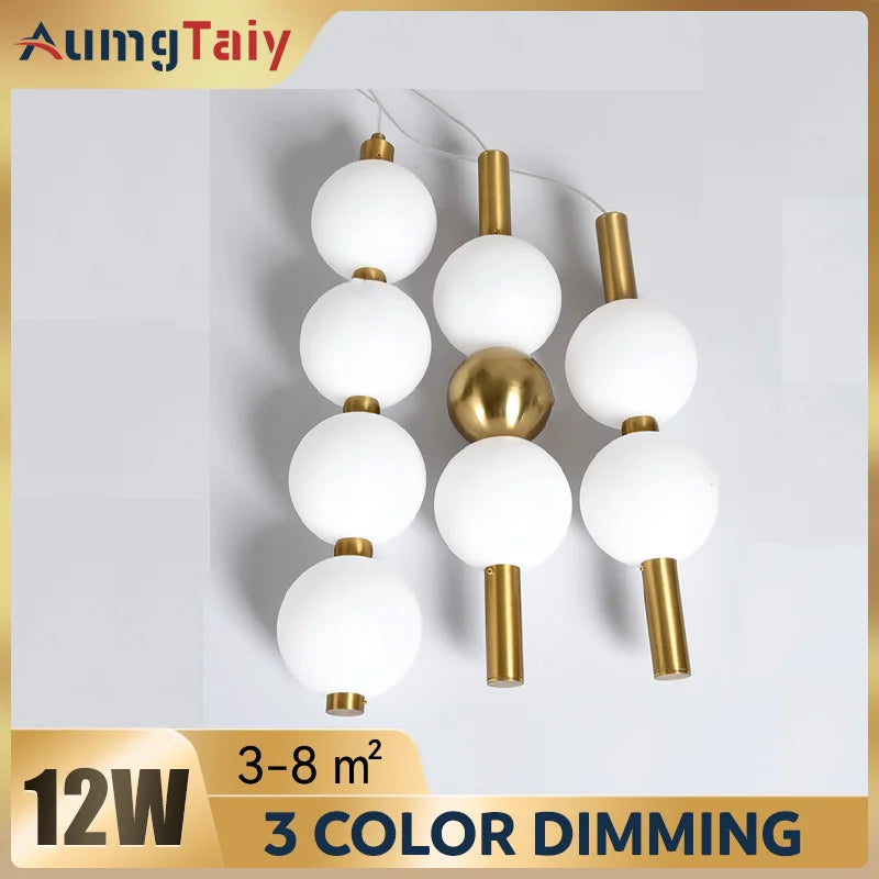 Bedside Pendant Lights for Bedroom Nordic 4 Ball Pendant Lamp for TV Background Kitchen Island Restaurant Dinning Room LED Light