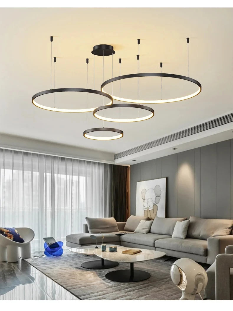 Nordic Led Ceiling Chandelier Modern Circular Ring Chandelier For Dining Room Bedroom Living Room Home Indoor Lighting Decor