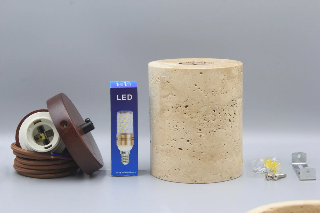 YOKO Wabi-Sabi Yellow Travertine Pendant Light, Japanese Cave Stone for Kitchen Island Restaurant Bedroom Bedside Home Decor