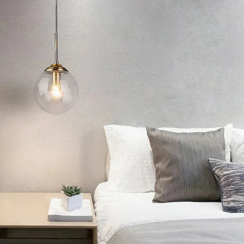 Modern Luxury Metal Chandelier Nordic Creative LED Glass Pendant Lamp Living Room Dining Room Bedside Simple Small Hanging Lamp