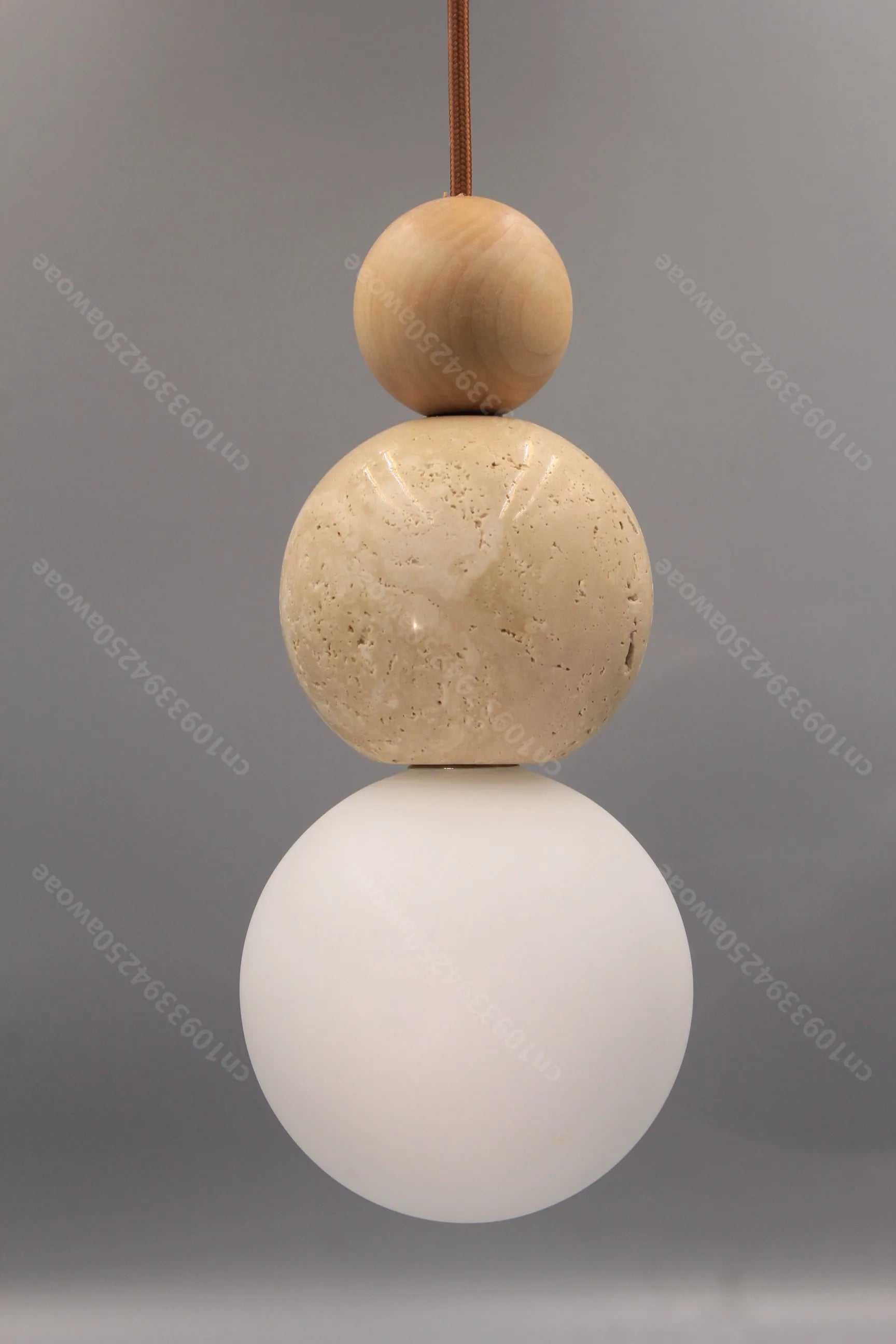 Luma Cream Style Yellow Travertine Pendant Lights, Nature Stone Wood Hanging Lamps for Bedroom Bedside Restaurant Kitchen Island